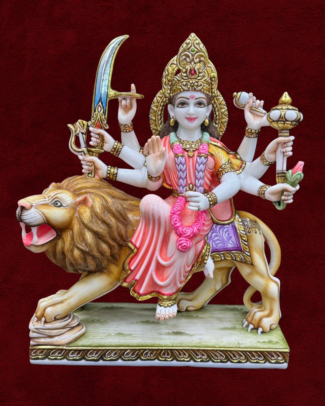 Sacred Marble Durga Mata - Divine Protector Goddess Makrana Marble Hindu Temple Moorti